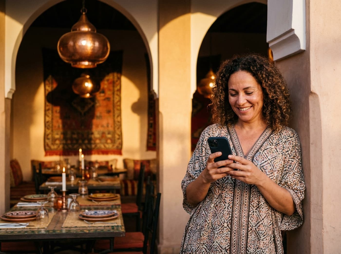 Chef lisant une commande de livraison sur son téléphone dans une cuisine de restaurant