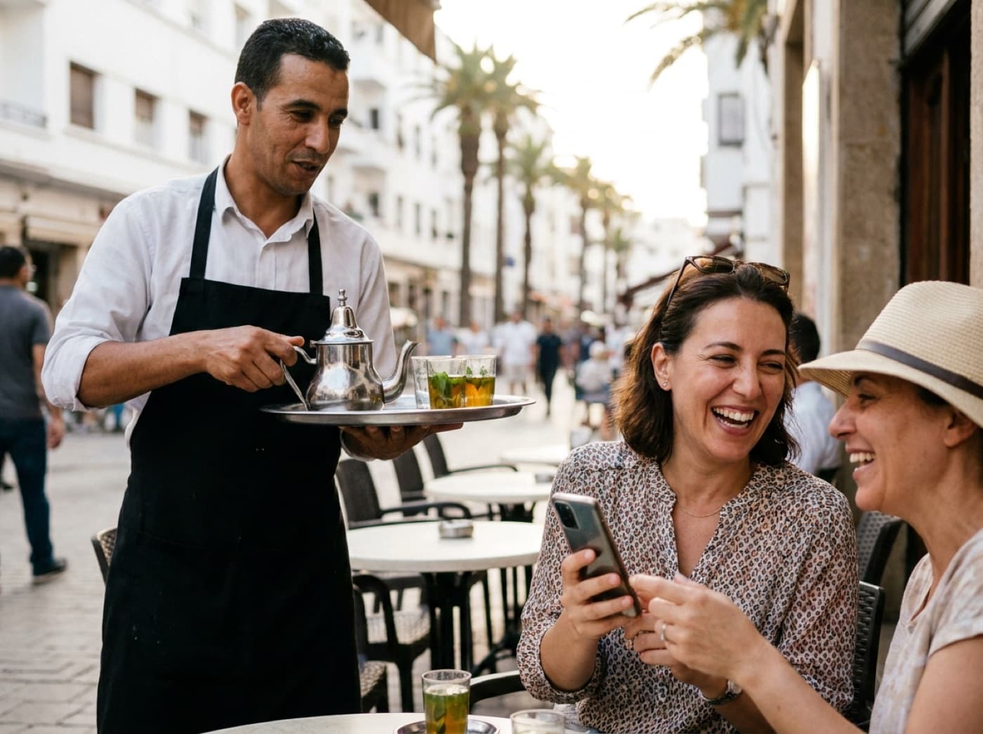 Chef lisant une commande de livraison sur son téléphone dans une cuisine de restaurant